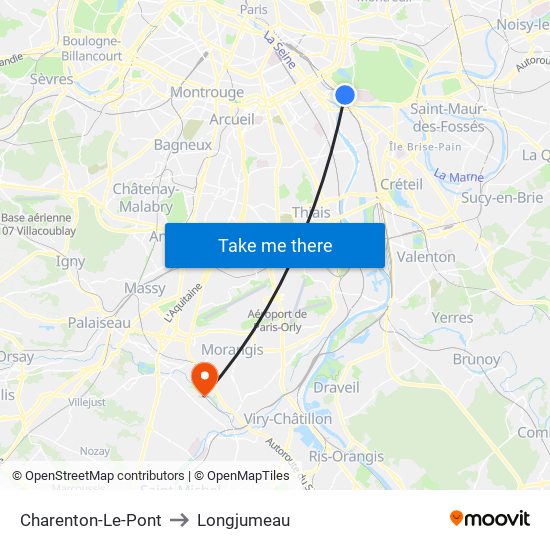 Charenton-Le-Pont to Longjumeau map