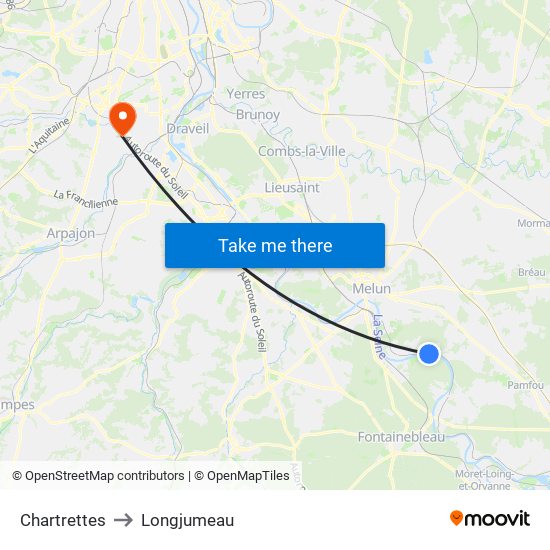 Chartrettes to Longjumeau map