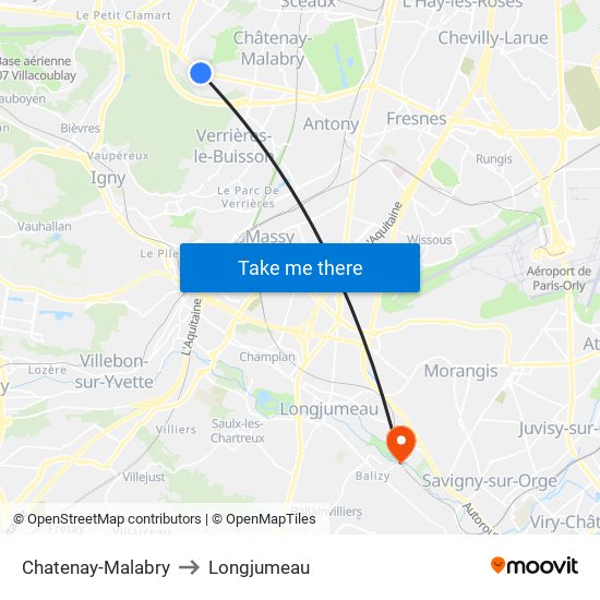 Chatenay-Malabry to Longjumeau map