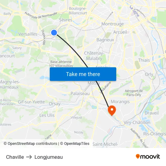 Chaville to Longjumeau map