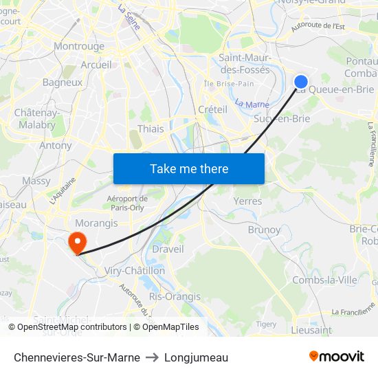 Chennevieres-Sur-Marne to Longjumeau map
