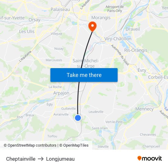 Cheptainville to Longjumeau map