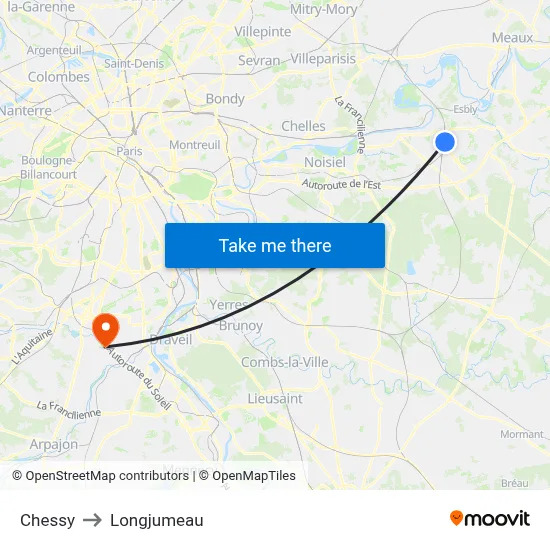 Chessy to Longjumeau map