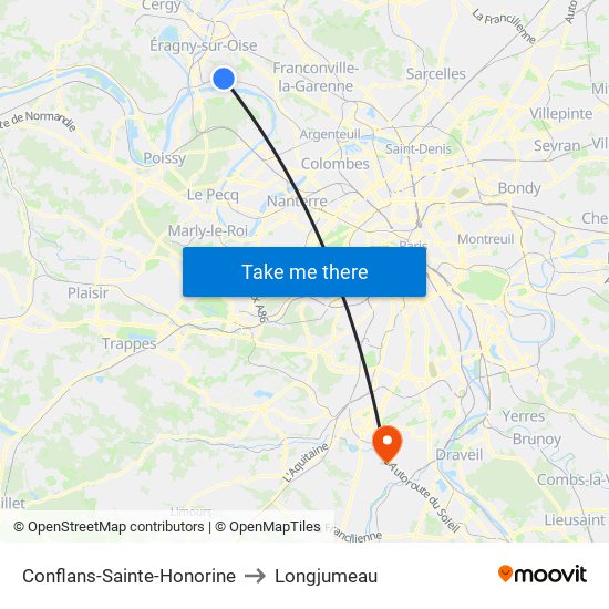 Conflans-Sainte-Honorine to Longjumeau map