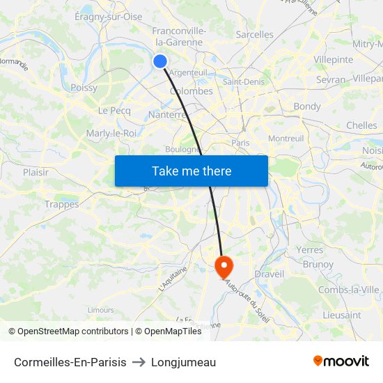 Cormeilles-En-Parisis to Longjumeau map