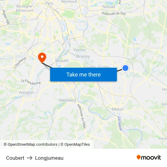 Coubert to Longjumeau map