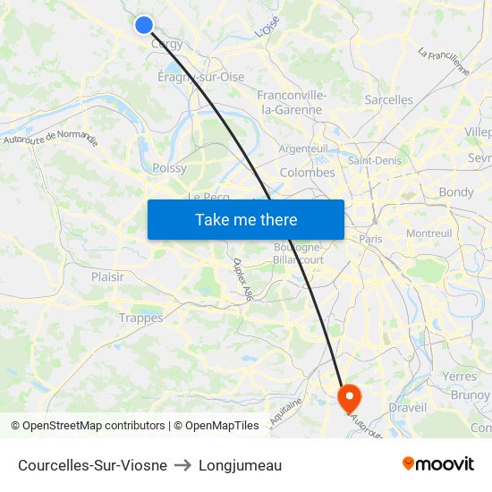 Courcelles-Sur-Viosne to Longjumeau map