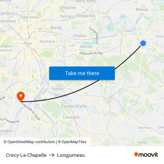 Crecy-La-Chapelle to Longjumeau map