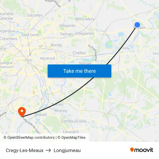 Cregy-Les-Meaux to Longjumeau map