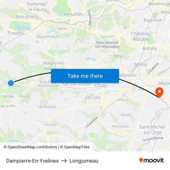 Dampierre-En-Yvelines to Longjumeau map