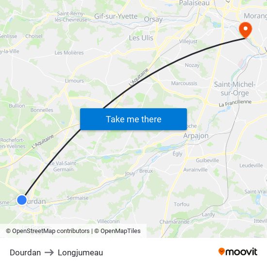 Dourdan to Longjumeau map