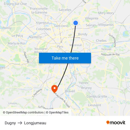 Dugny to Longjumeau map