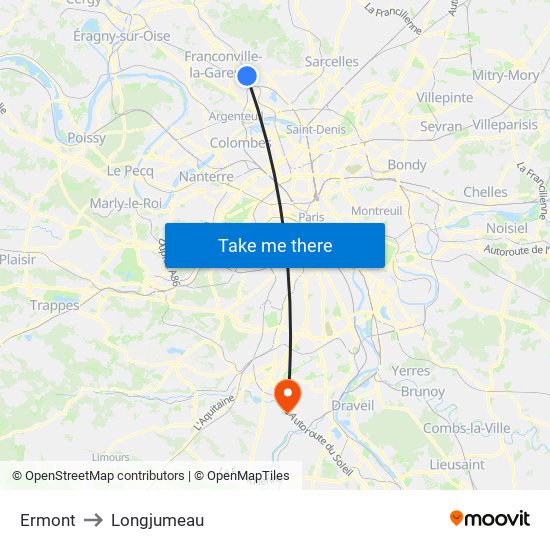 Ermont to Longjumeau map