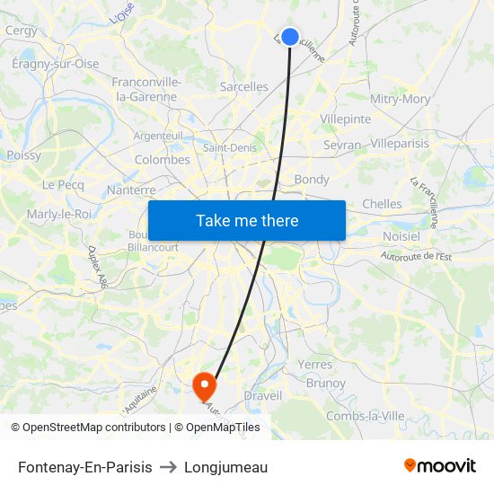 Fontenay-En-Parisis to Longjumeau map