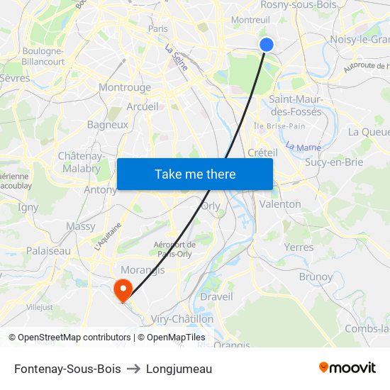 Fontenay-Sous-Bois to Longjumeau map