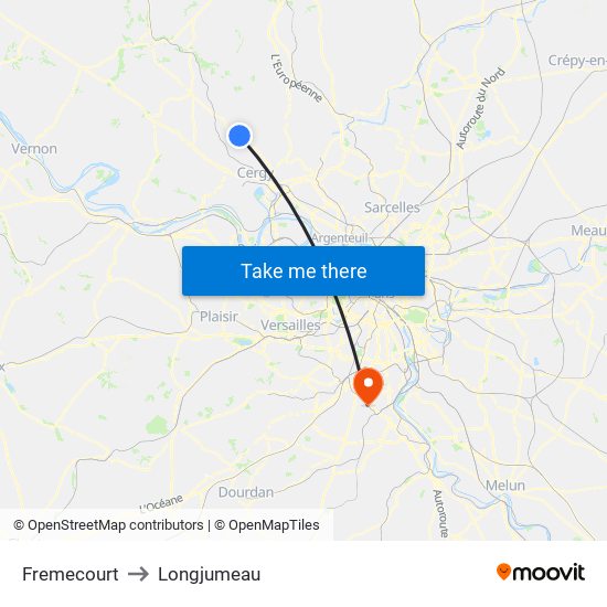 Fremecourt to Longjumeau map