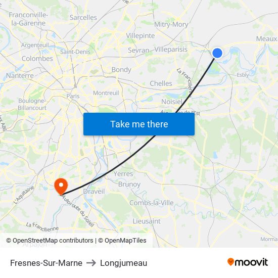 Fresnes-Sur-Marne to Longjumeau map