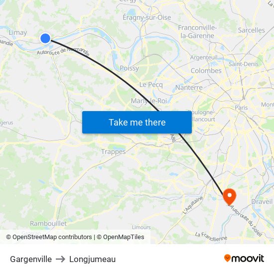 Gargenville to Longjumeau map