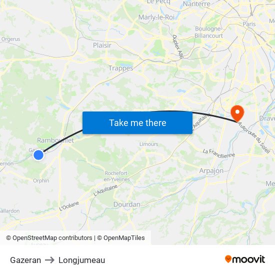 Gazeran to Longjumeau map