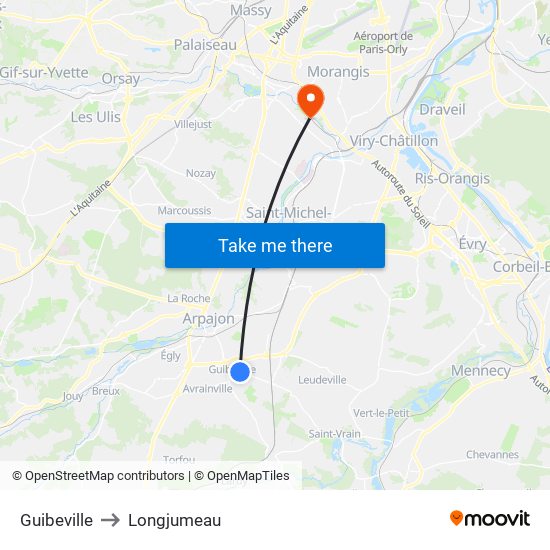 Guibeville to Longjumeau map
