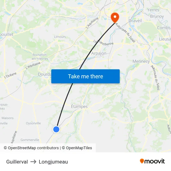 Guillerval to Longjumeau map