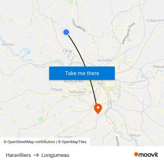 Haravilliers to Longjumeau map