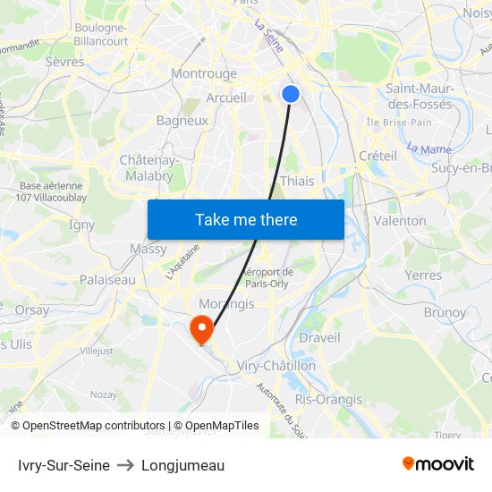 Ivry-Sur-Seine to Longjumeau map