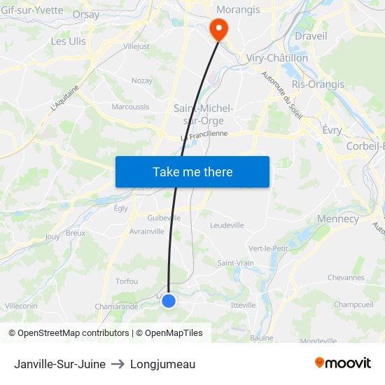 Janville-Sur-Juine to Longjumeau map