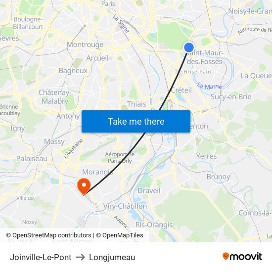 Joinville-Le-Pont to Longjumeau map