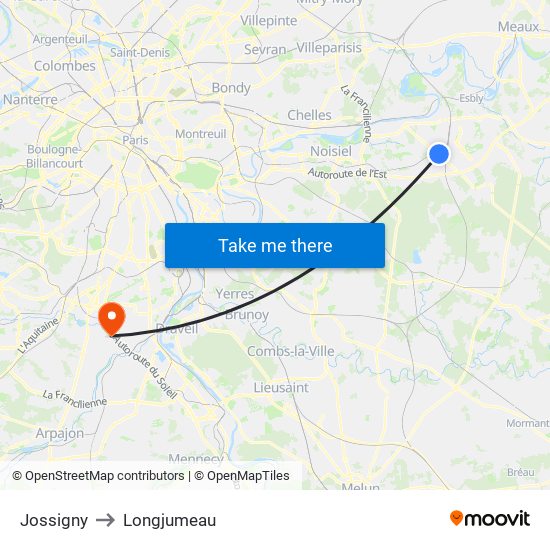 Jossigny to Longjumeau map