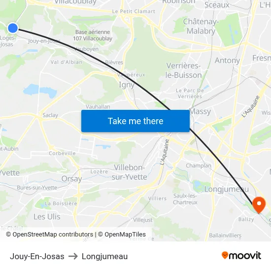 Jouy-En-Josas to Longjumeau map