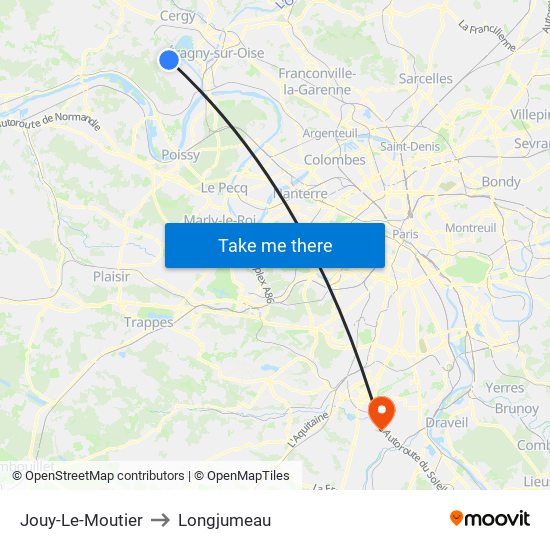 Jouy-Le-Moutier to Longjumeau map