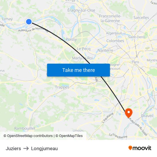 Juziers to Longjumeau map