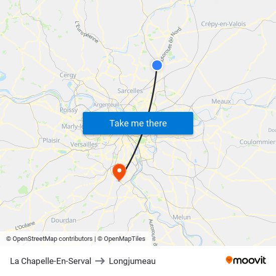 La Chapelle-En-Serval to Longjumeau map