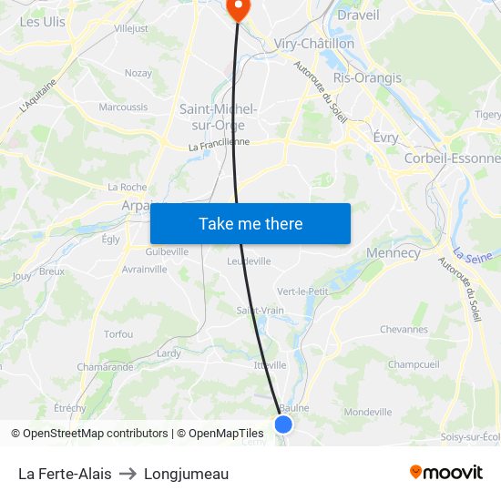 La Ferte-Alais to Longjumeau map