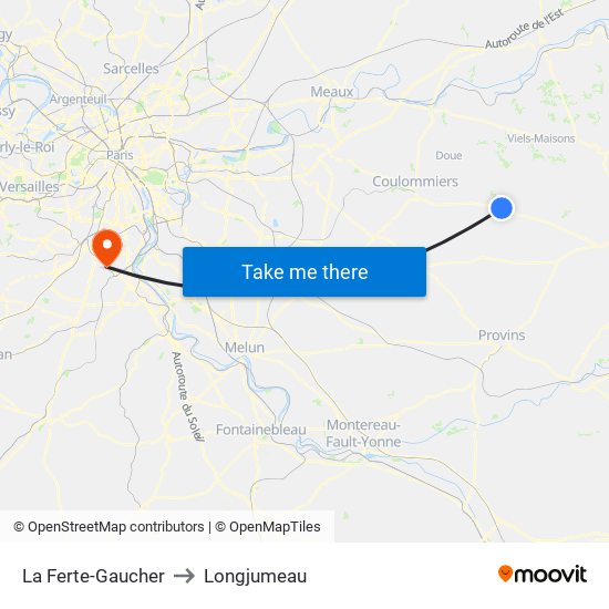 La Ferte-Gaucher to Longjumeau map