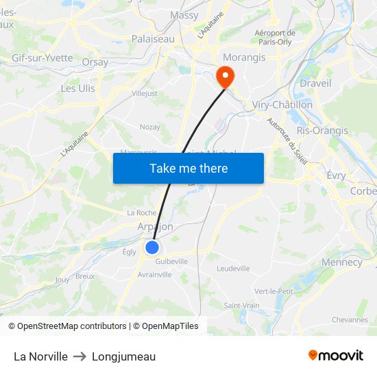 La Norville to Longjumeau map