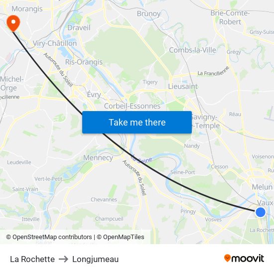 La Rochette to Longjumeau map