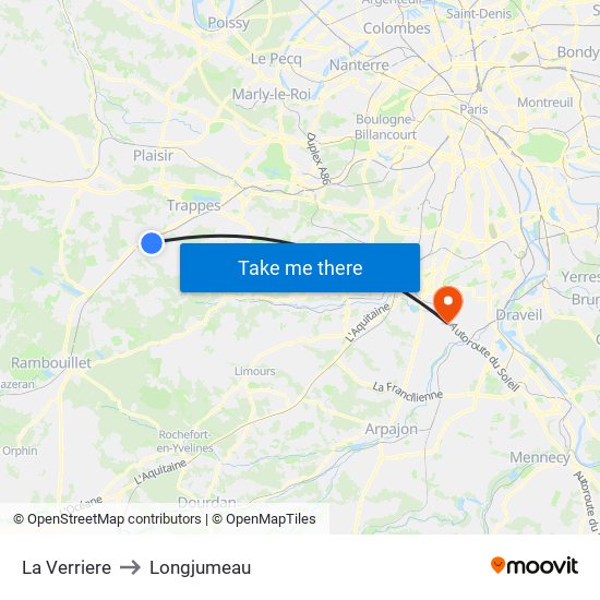 La Verriere to Longjumeau map