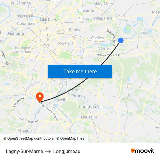 Lagny-Sur-Marne to Longjumeau map