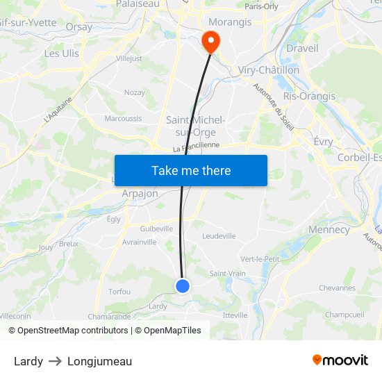 Lardy to Longjumeau map