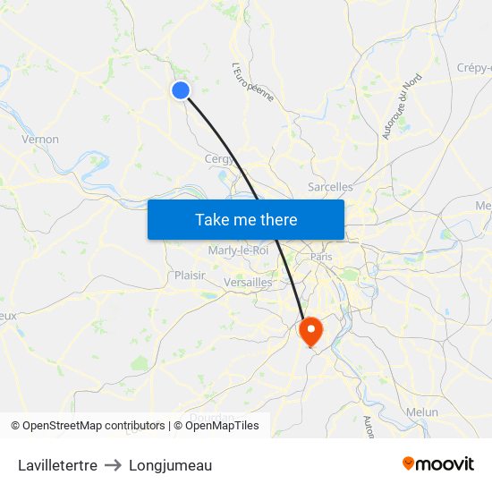 Lavilletertre to Longjumeau map
