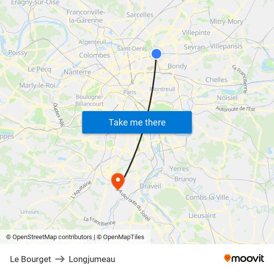 Le Bourget to Longjumeau map