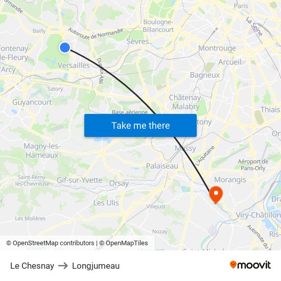 Le Chesnay to Longjumeau map