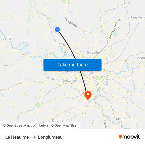 Le Heaulme to Longjumeau map