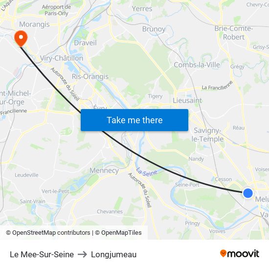 Le Mee-Sur-Seine to Longjumeau map