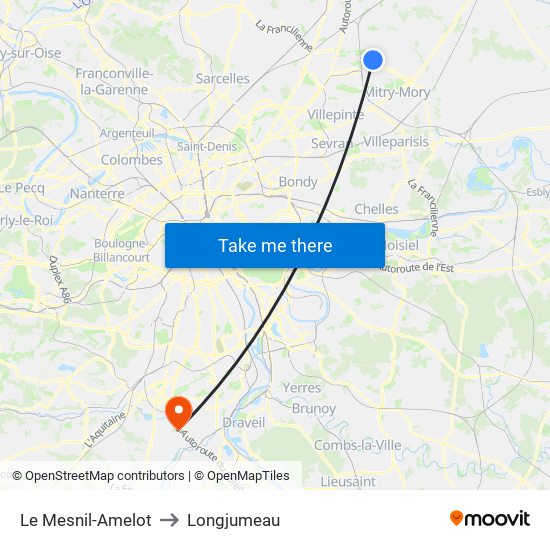 Le Mesnil-Amelot to Longjumeau map