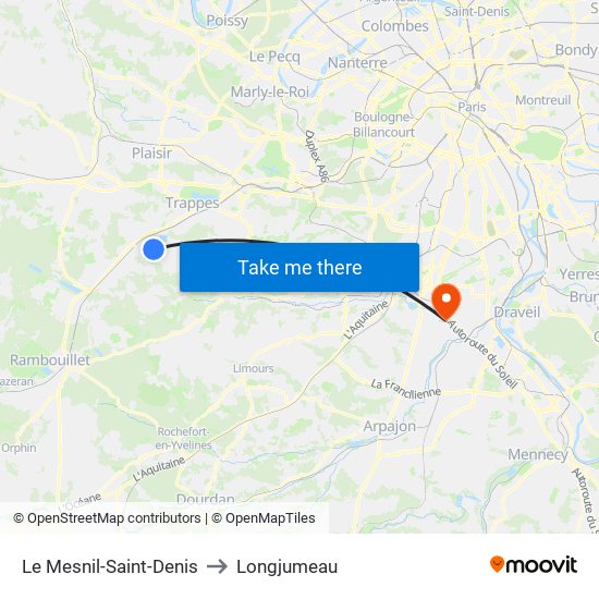 Le Mesnil-Saint-Denis to Longjumeau map