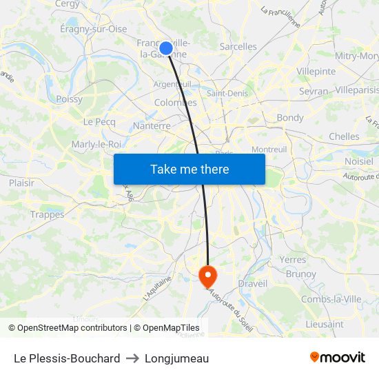 Le Plessis-Bouchard to Longjumeau map