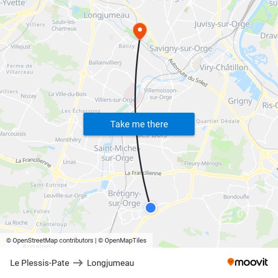 Le Plessis-Pate to Longjumeau map